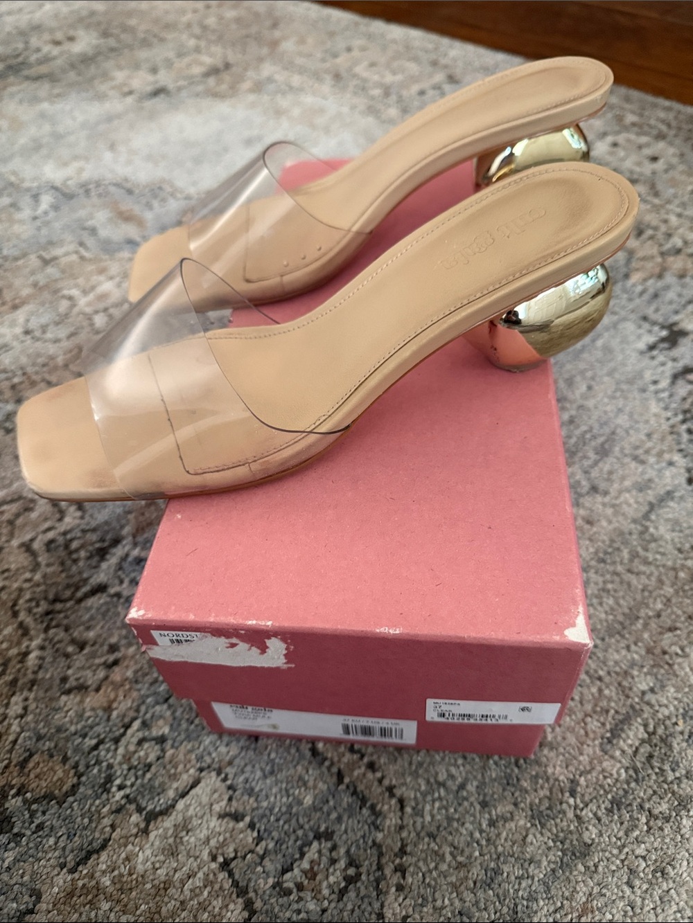 cult gaia Tyra Mule  Clear PVC Mule with Gold Ball Heel